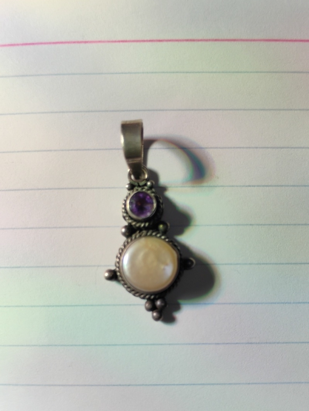 Sterling Silver Mother-of-Pearl and Amethyst Pendant - White and Purple